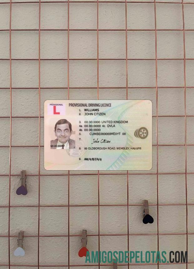 Carta de condução provisória do Reino Unido fotolook frente modelo